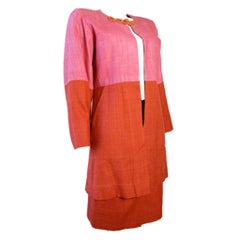 Yves Saint Laurent silk pink and orange jacket and skirt