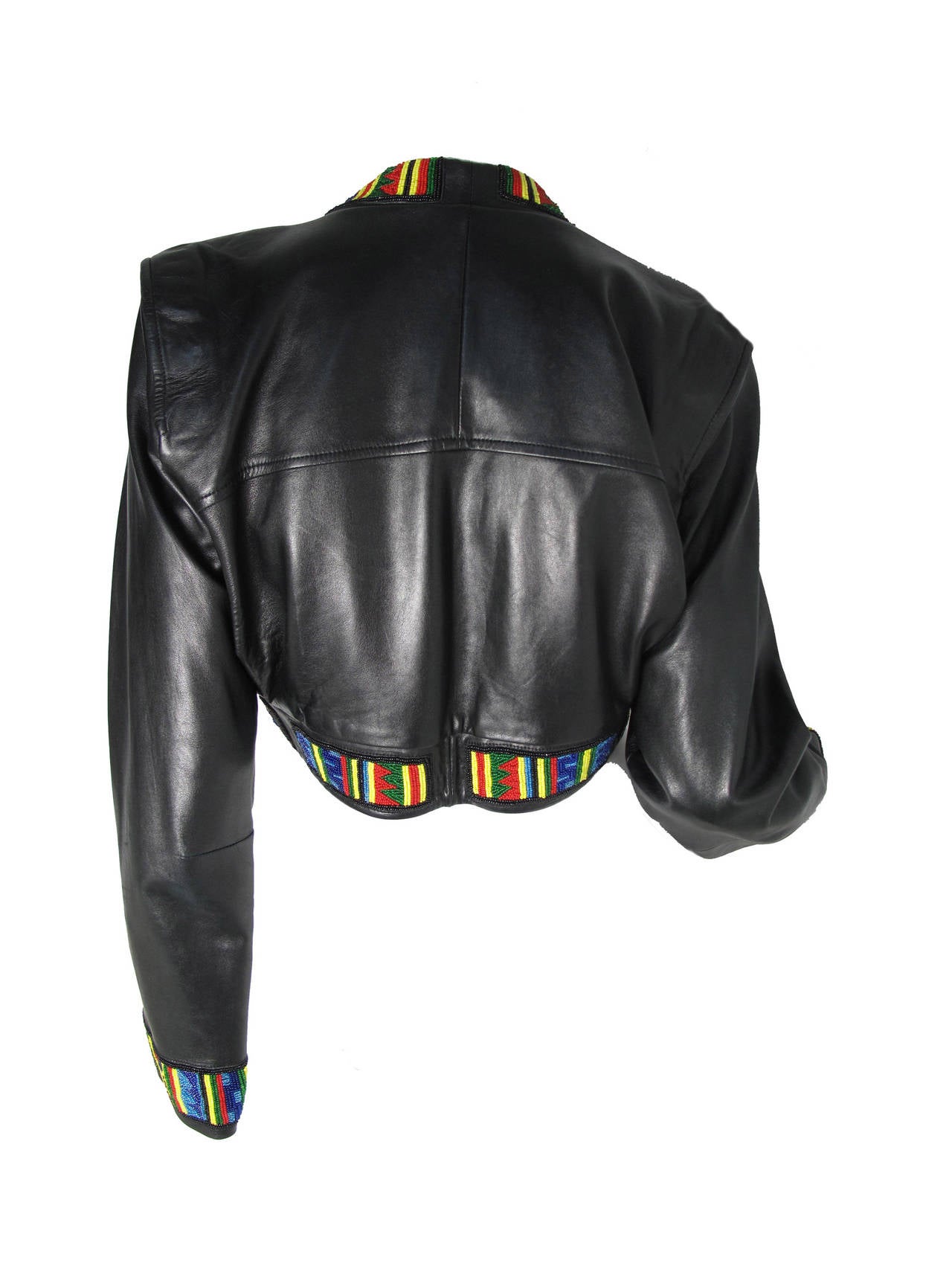 1980s Numbered Jean Claude Jitrois Leather Cropped Jacket with Beading In Excellent Condition In Austin, TX