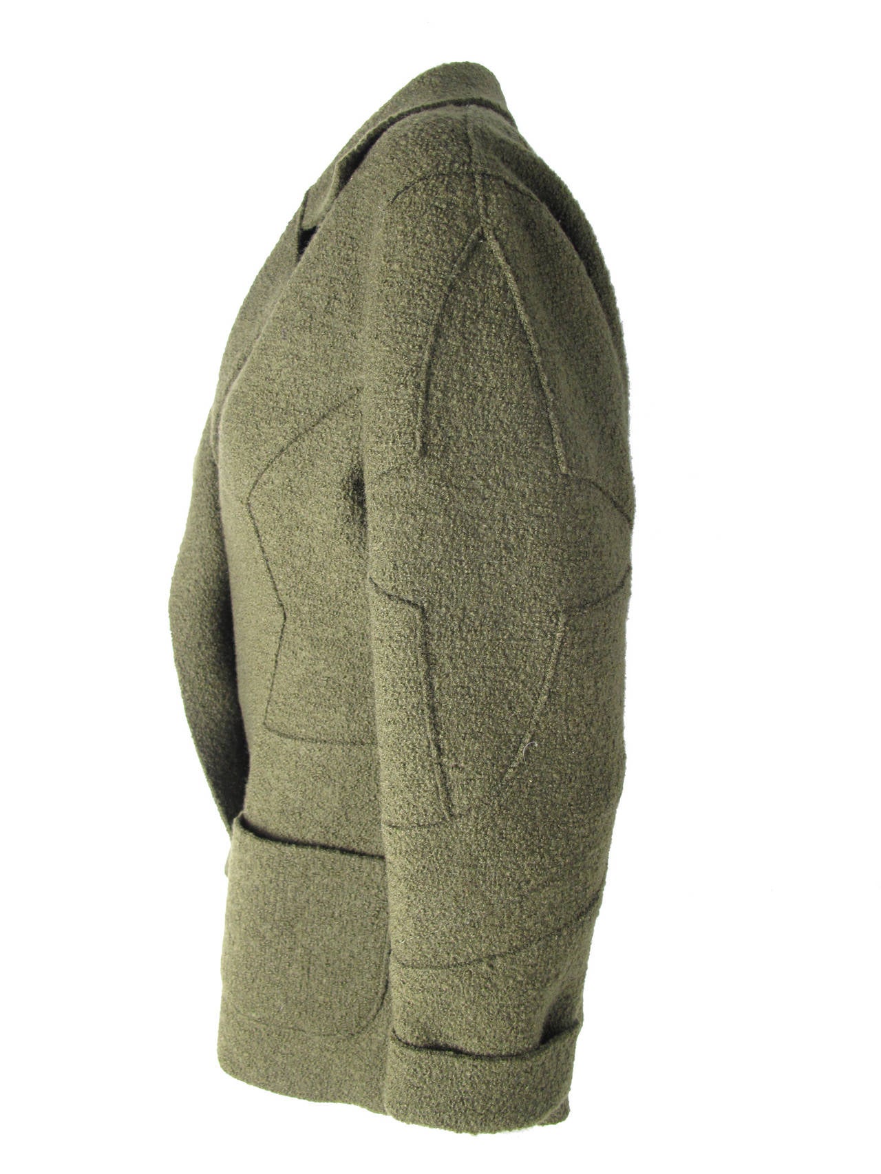 Issey Miyake Army Green Wool Jacket In New Condition In Austin, TX