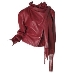 Vintage 1980s Claude Montana wine colored fringe leather jacket