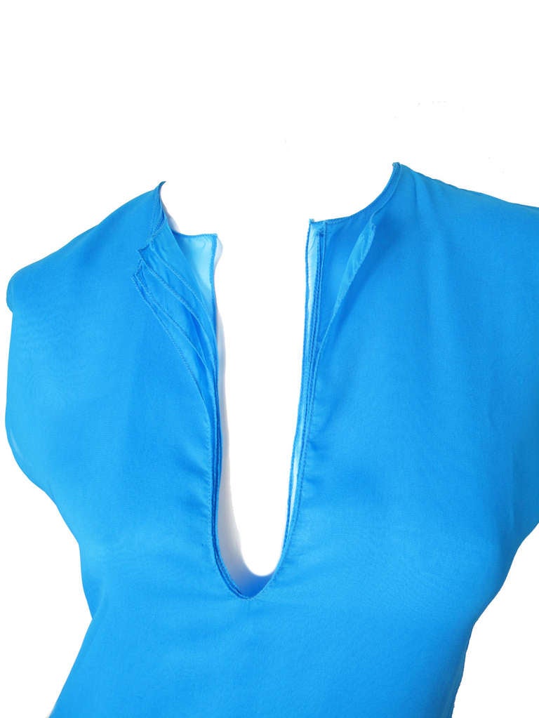 Giorgio Sant' Angelo bright blue silk crepe de chine dress.  No fabric label.  Tiered hem.  33