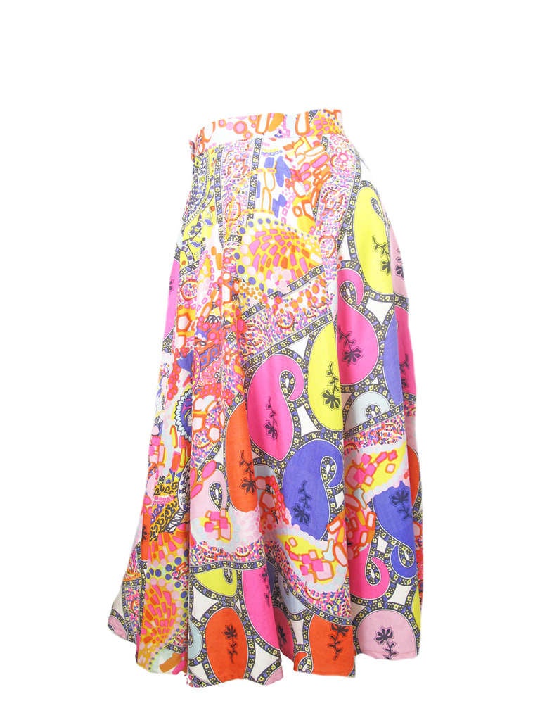 Christian Lacroix long silk colorful printed skirt.  Condition: Very good.  26