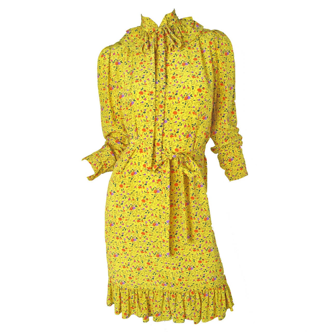 1980s Ungaro Silk Floral Peasant Dress