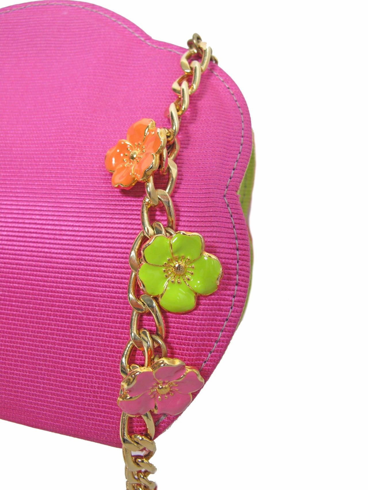 1980s Louis Feraud Pink, Green and Orange Silk Evening Bag - never used In New Condition In Austin, TX