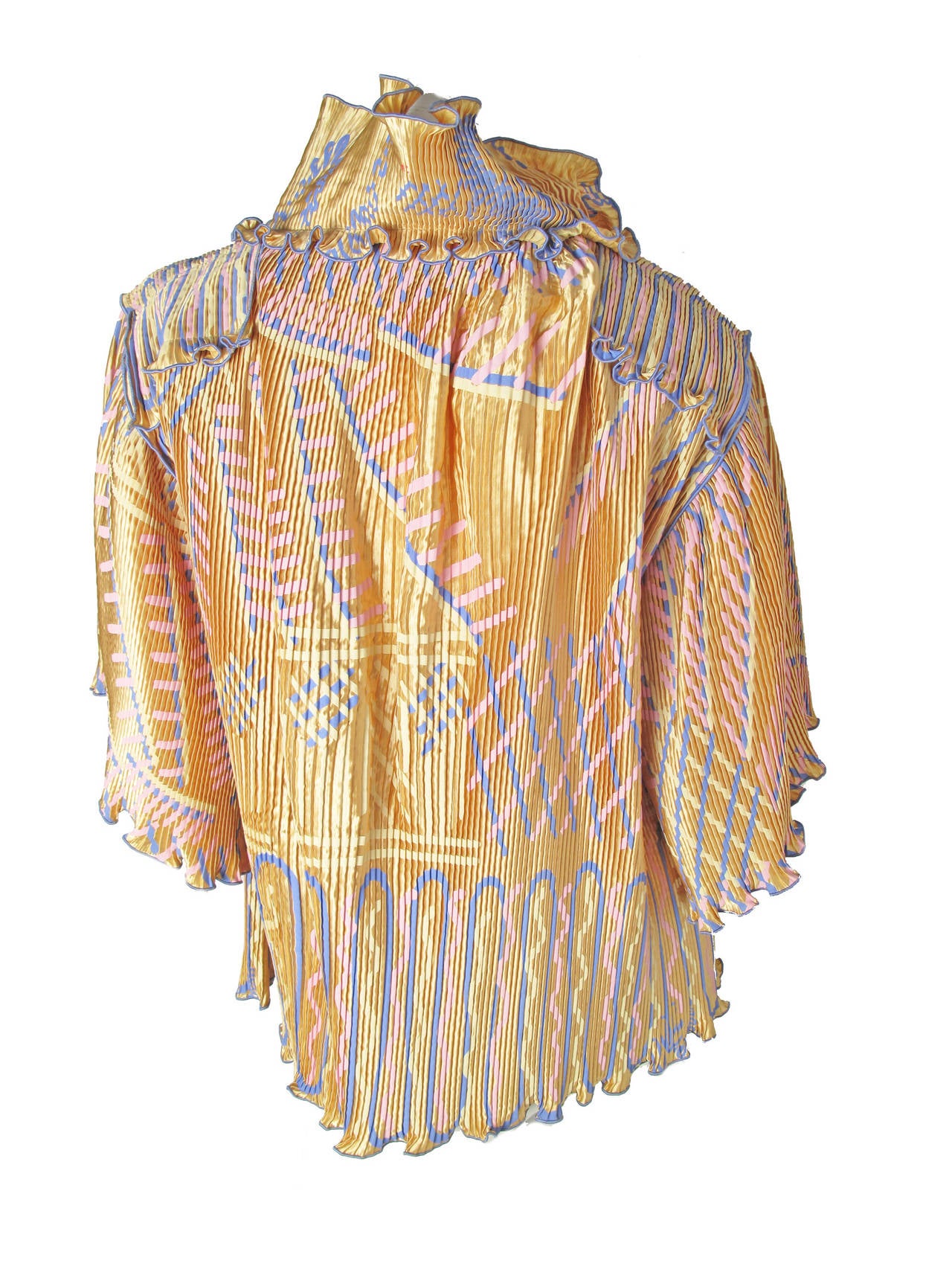 Beige 1970s Zandra Rhodes Pleated Silk Screened Jacket