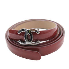 Chanel maroon patent leather waist belt with CC buckle