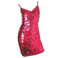 Retro 1980s Oleg Cassini red sequin cocktail dress