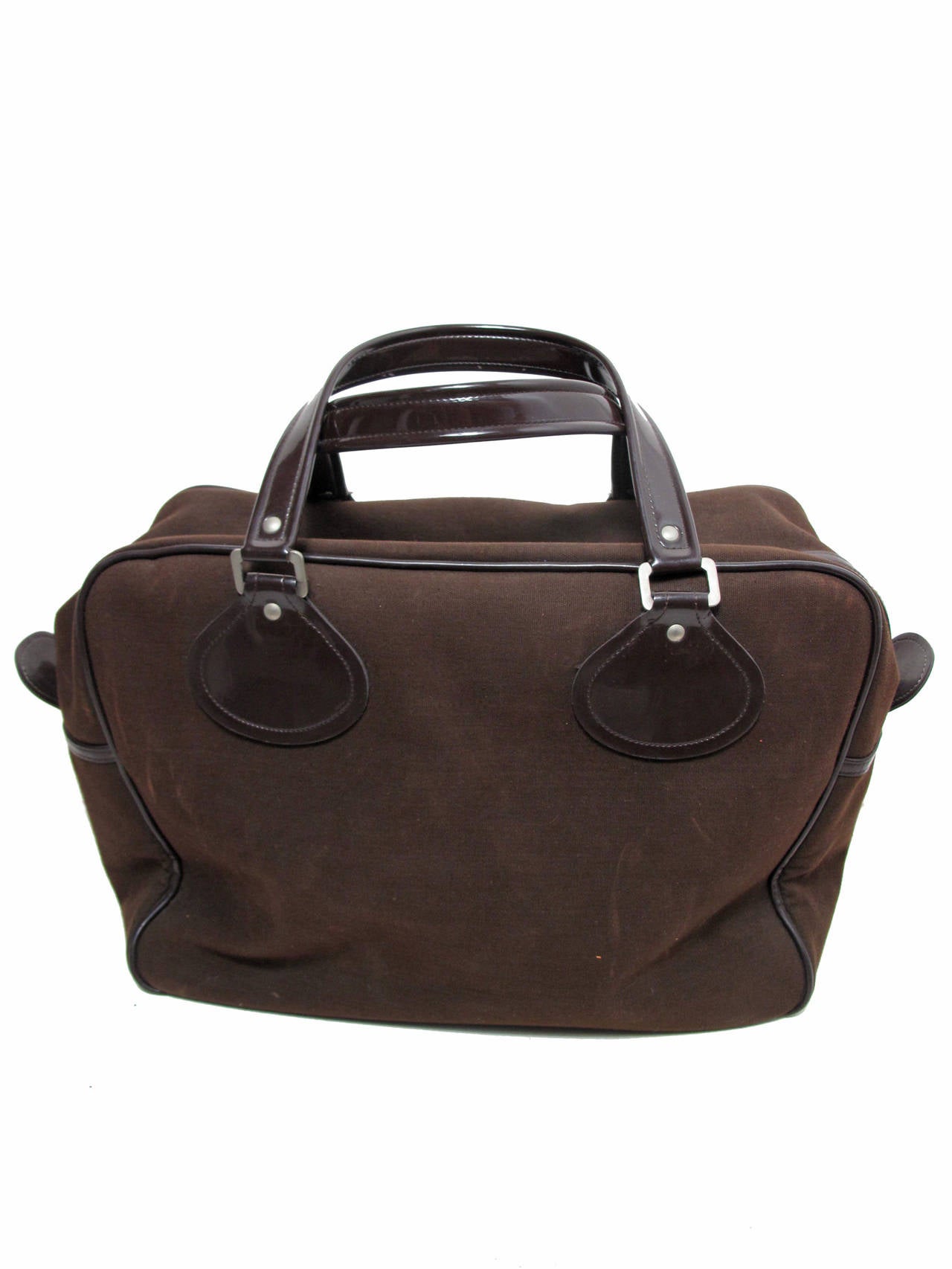 1960s / 70s Courreges Brown Cavas Duffle Bag. Condition: Good, some wear to interior, light wear to exterior. 15