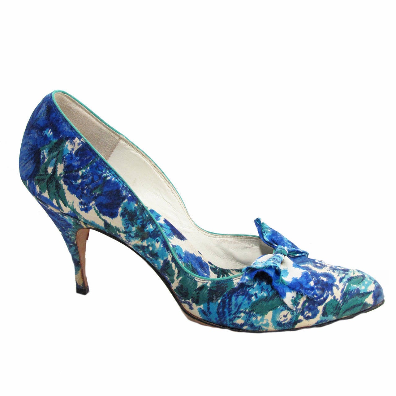 1950s Christian Dior Blue Floral Heels