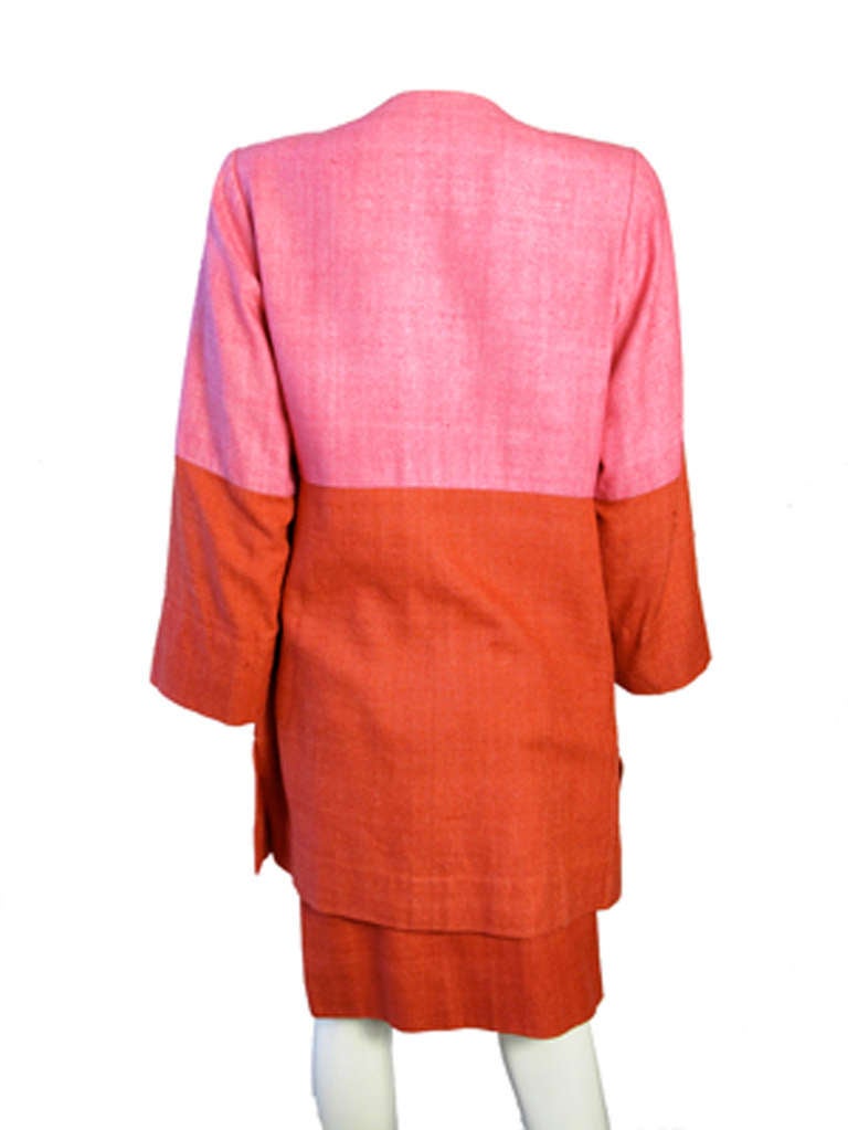 Yves Saint Laurent silk pink and orange jacket and skirt 1