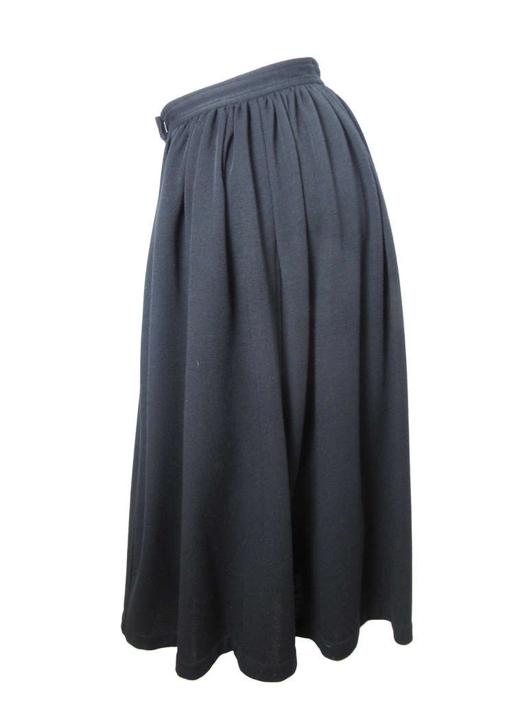 Yves Saint Laurent Rive Gauche wool black full skirt, ankle length with pockets.  26