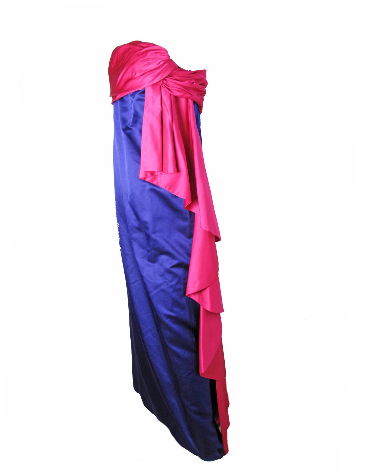 Purple 1970s Bill Blass Strapless Satin Gown