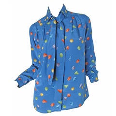 Retro Gucci Blue Silk Blouse