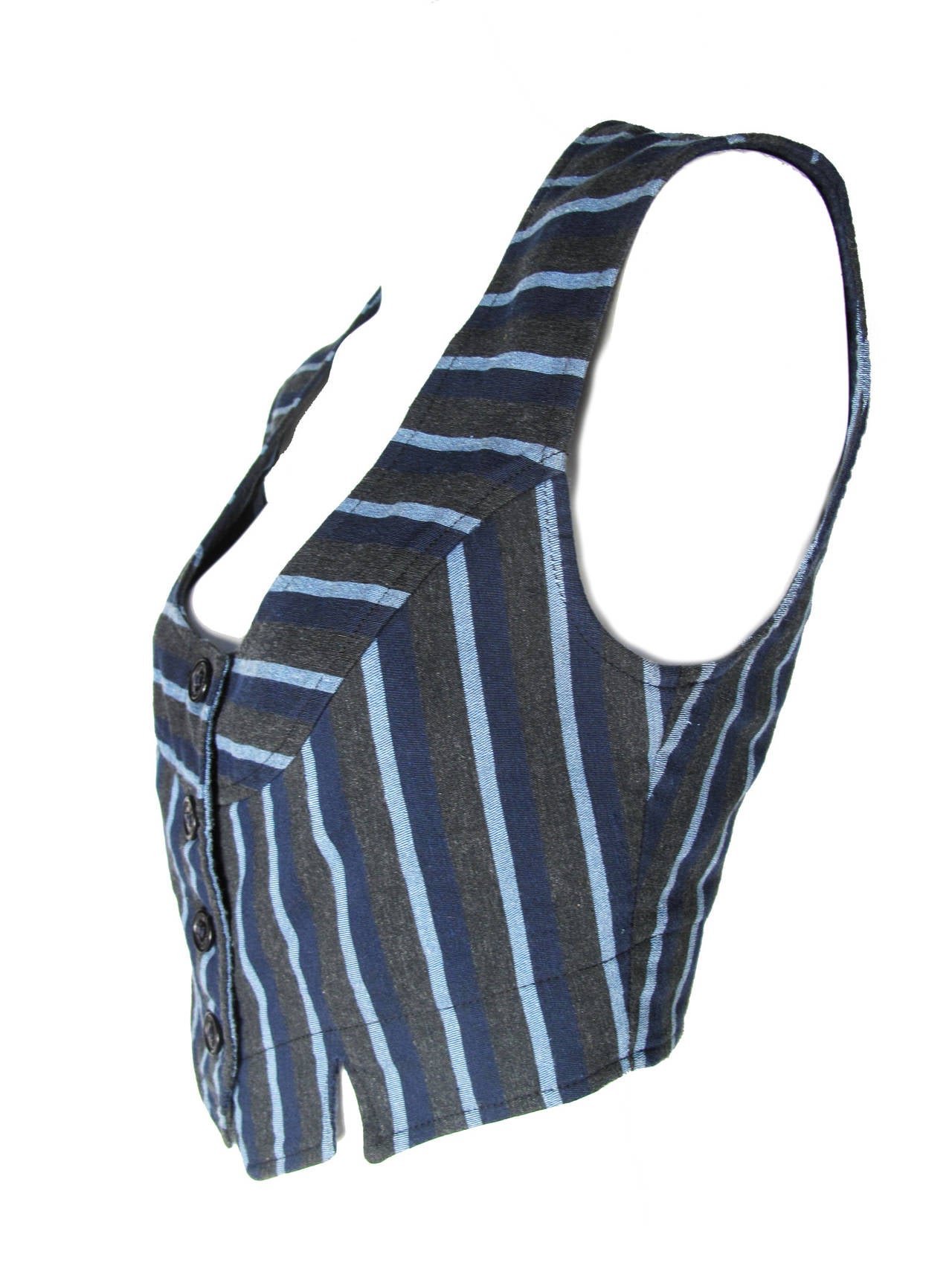 Vivienne Westwood Anglomania cotton light blue, grey and navy striped vest.  Condition: Excellent.  Made in Italy. 
34