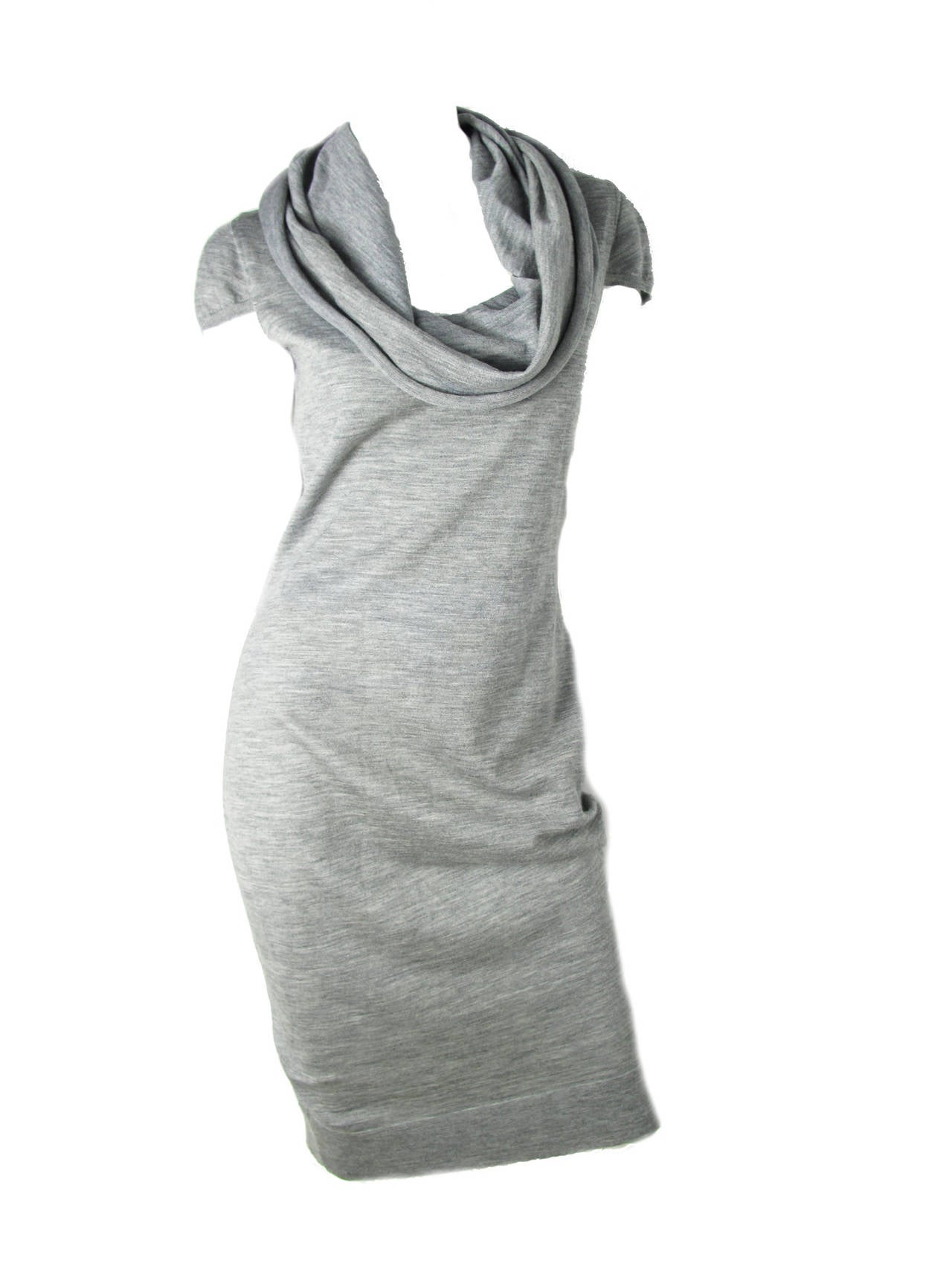 Mcqueen grey light wool dress with large cowl neck.  35