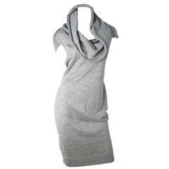 Alexander McQueen Grey Dress with Large Cowl Neck