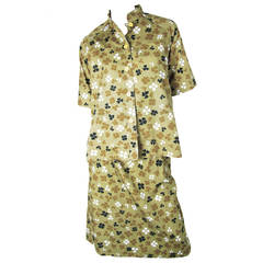 1970s Givenchy Cotton Clover Print Skirt and Top 9