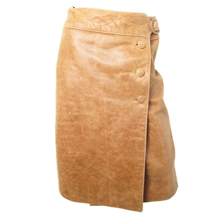 Martin Margiela brown leather wrap skirt