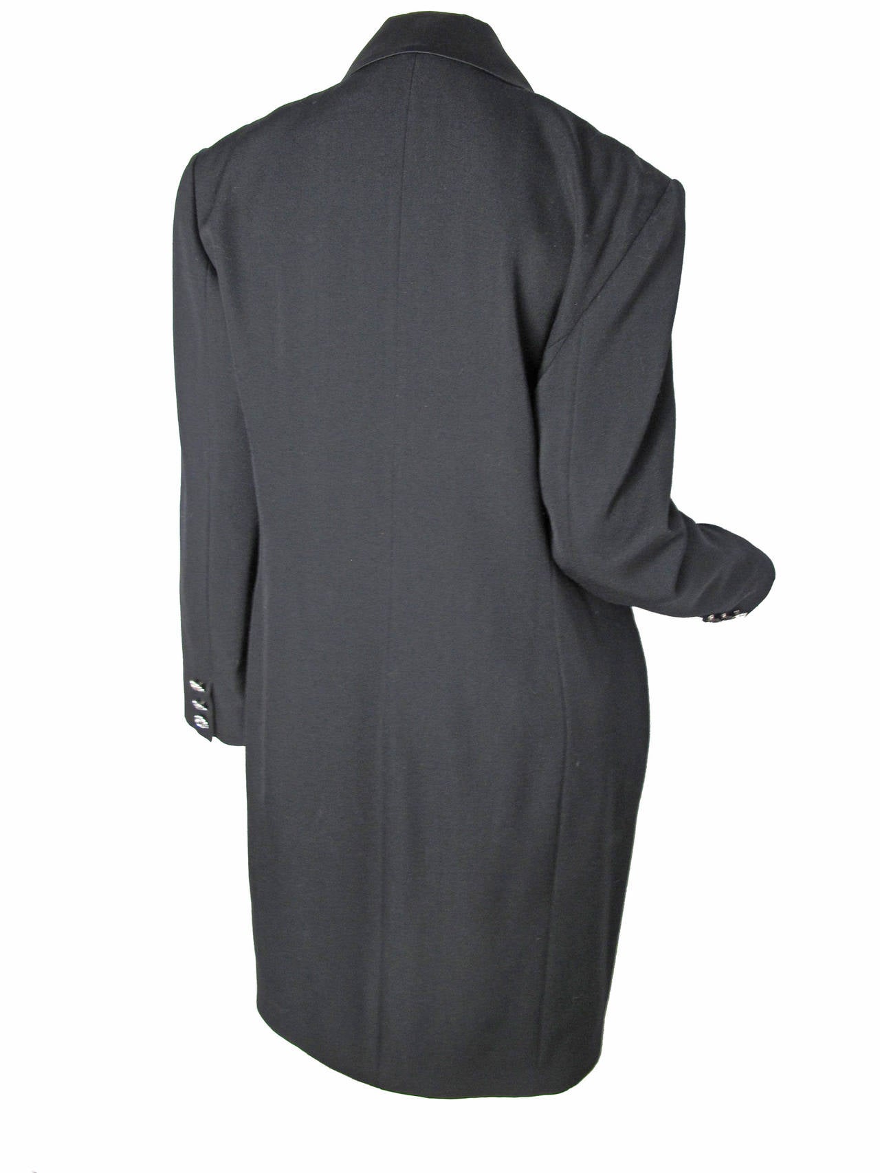 Guy Laroche Black Wool Tuxedo Dress / Jacket with Scalloped Edge In New Condition In Austin, TX