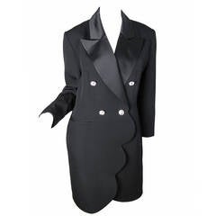 Guy Laroche Black Wool Tuxedo Dress / Jacket with Scalloped Edge