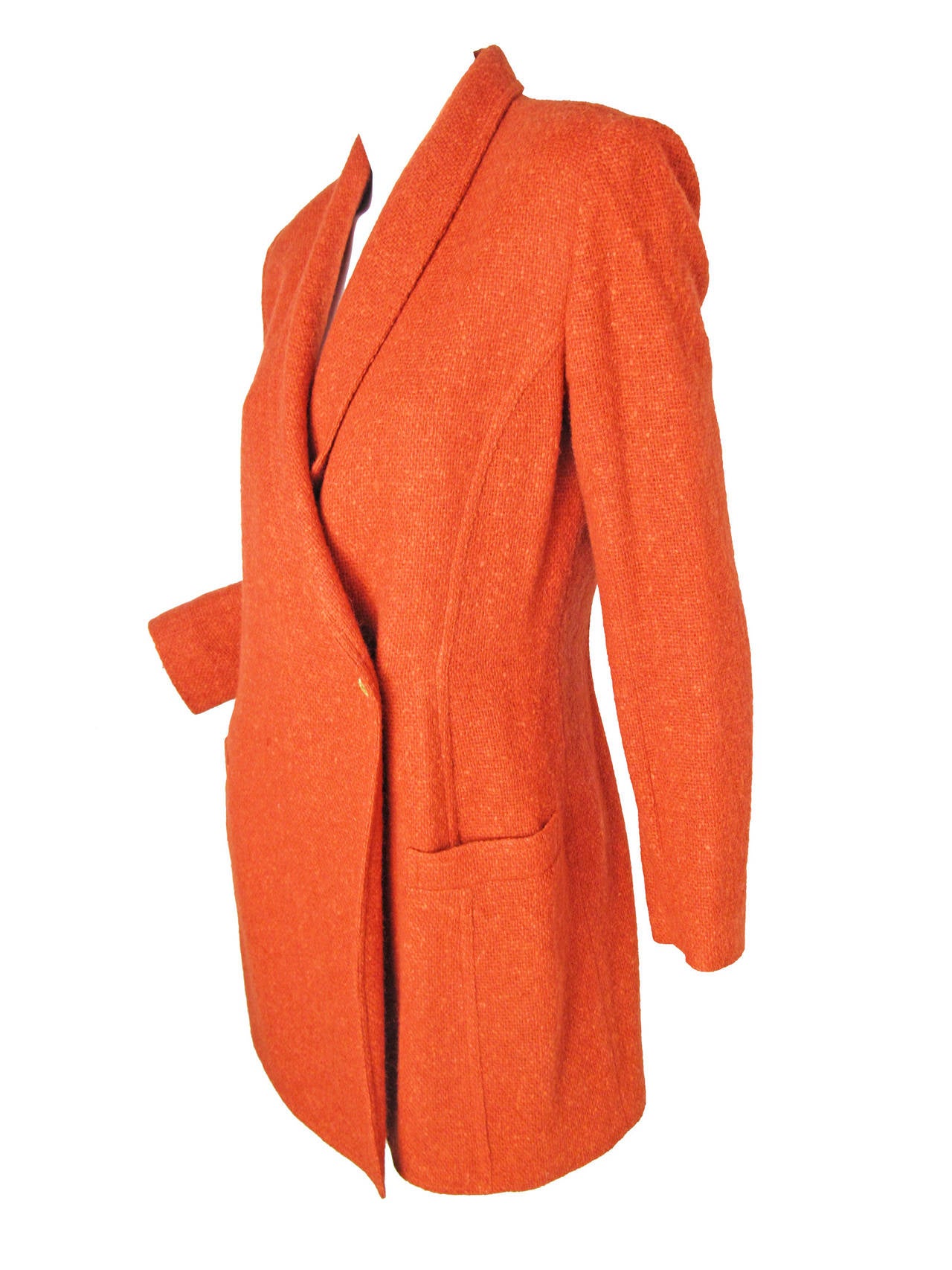 Sonia Rykiel orange wool coat.  One side button closure, two front pockets.  38