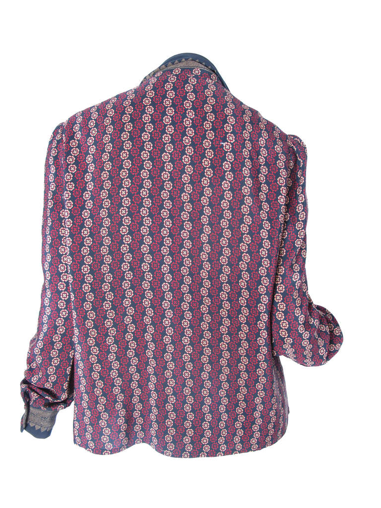 Adolfo black silk blouse with print. 42