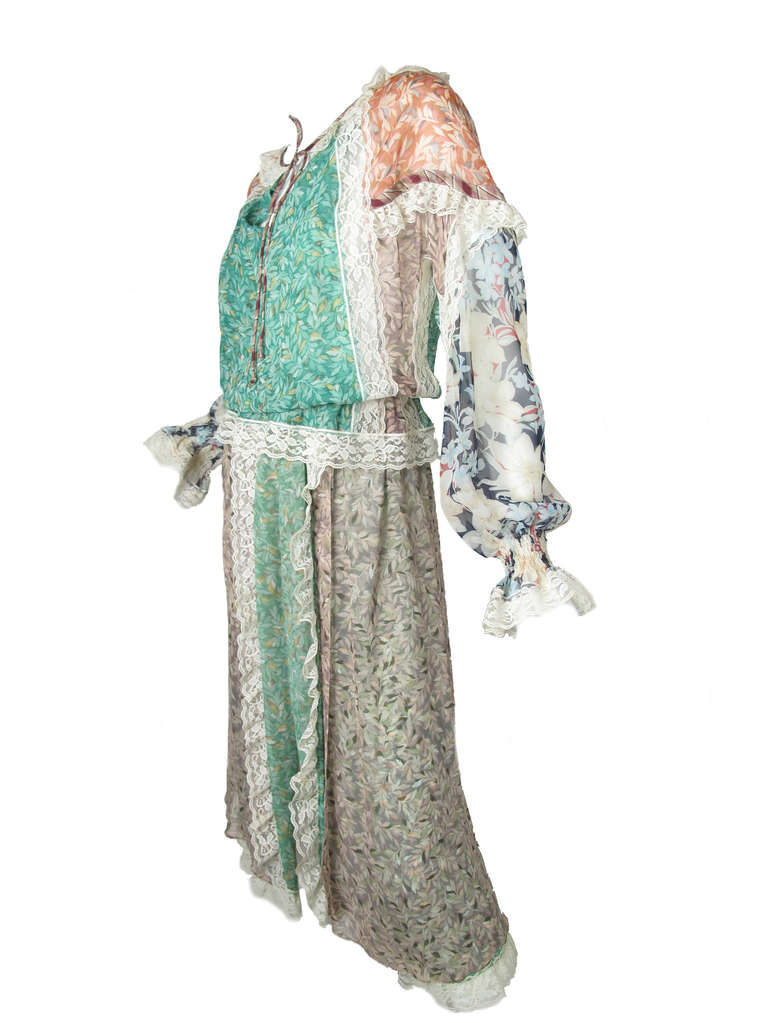 1970s Koos Van Den Akker silk floral top and skirt 1