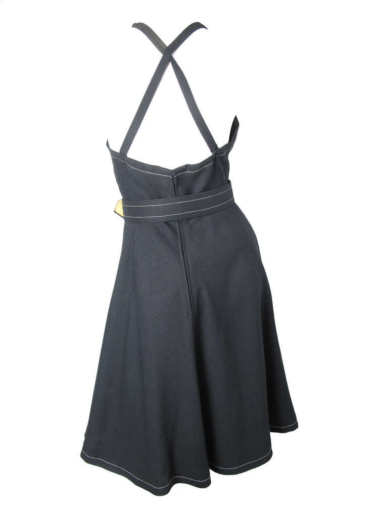 Mollie Parnis black linen dress with caplet In Excellent Condition In Austin, TX