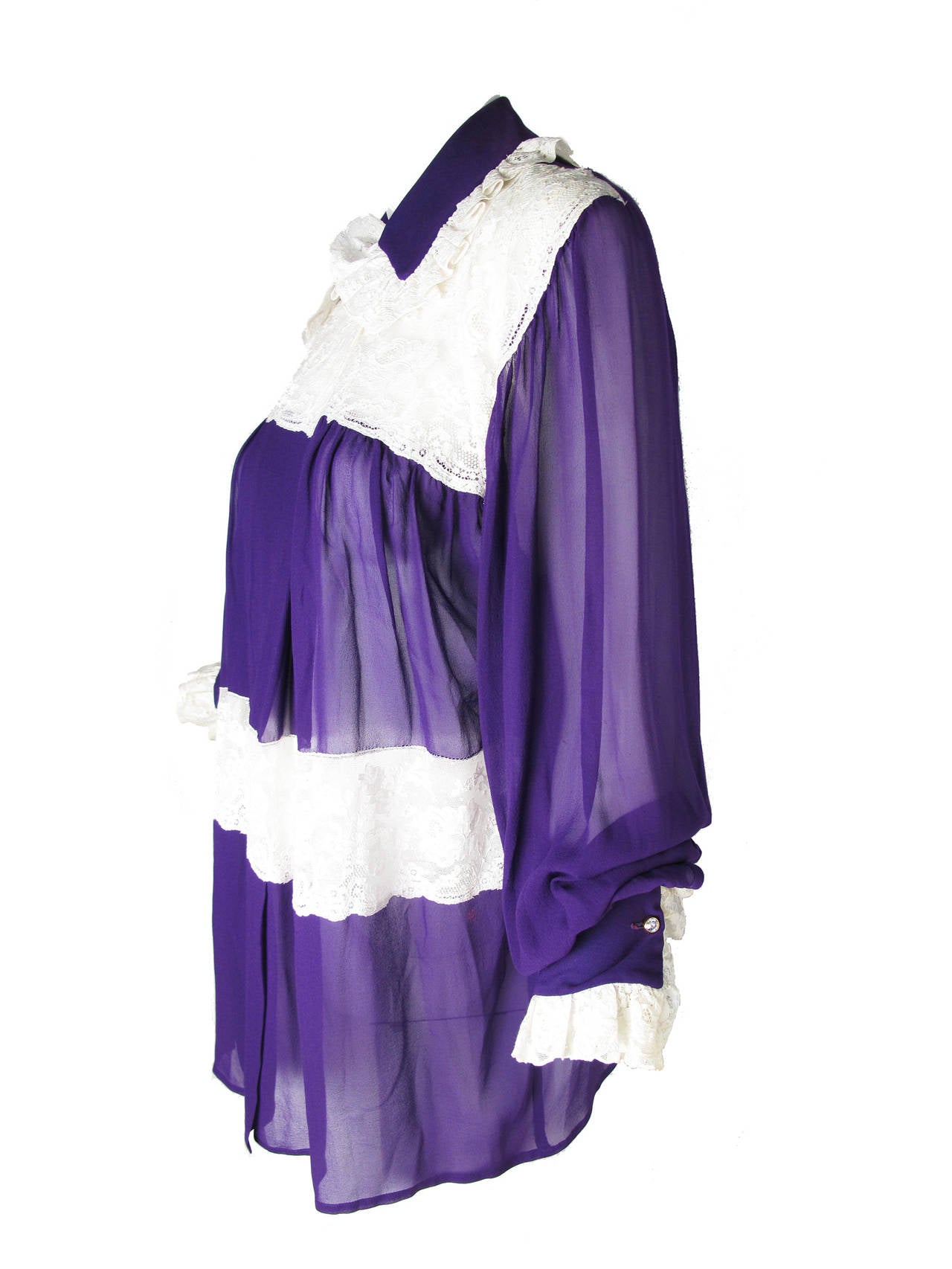 Purple Gianfranco Ferre Silk Chiffon Blouse with Lace