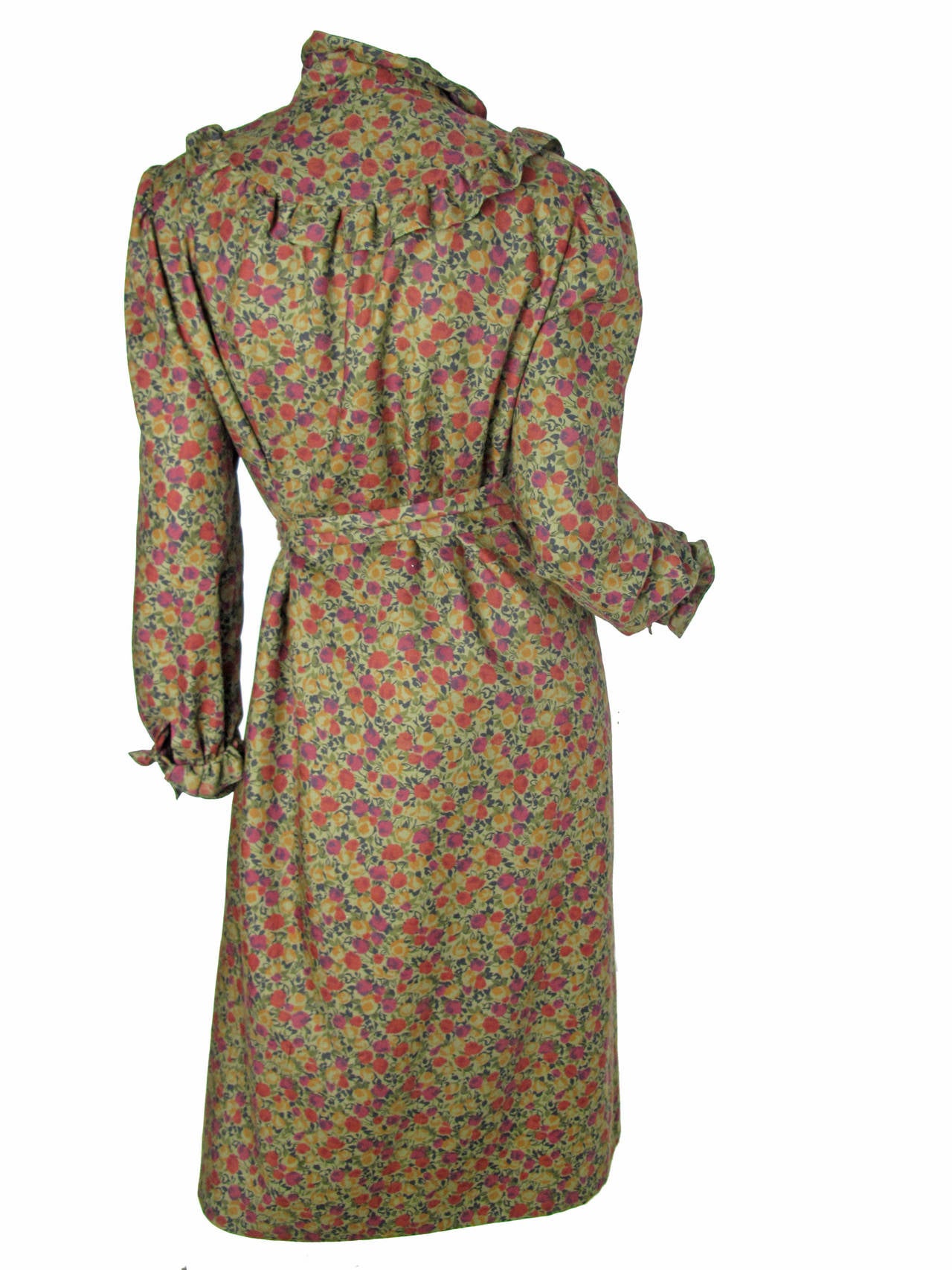 Brown 1970s Nina Ricci Floral Peasant Dress