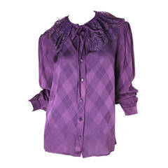 Valentino Purple Silk Blouse with Lace Collar