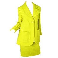 Retro Karl Lagerfeld Canary Yellow Suit with Herringbone Print