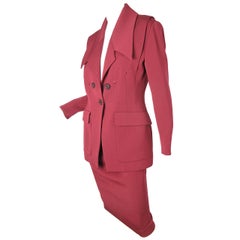 Karl Lagerfeld maroon wool gabardine suit with arrow stitching