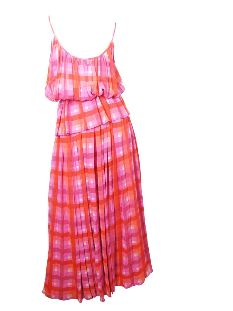 Gucci plaid silk chiffon sheer evening set, 1970s  In Excellent Condition In Austin, TX
