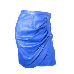 Ungaro blue leather skirt 1980s