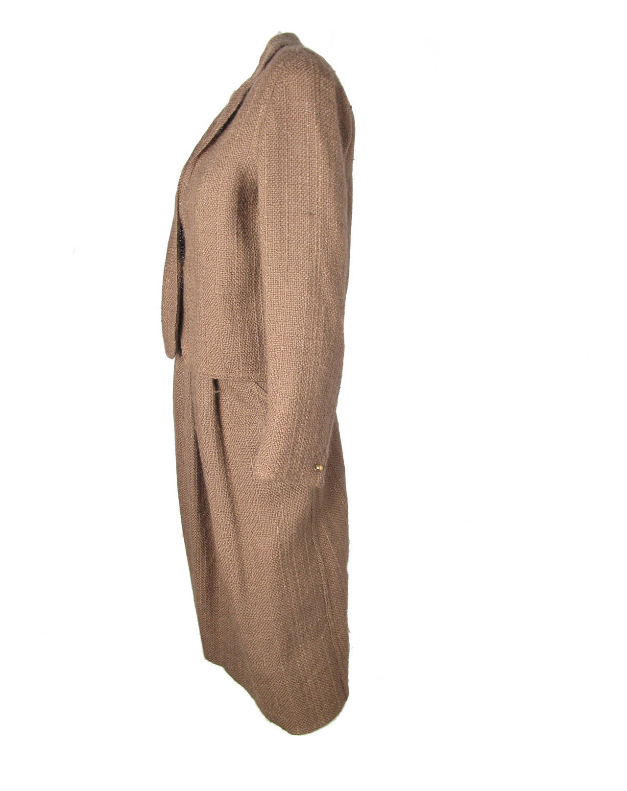 1970s Geoffrey Beene Olive Knit Suit with Gold Thread In Excellent Condition In Austin, TX