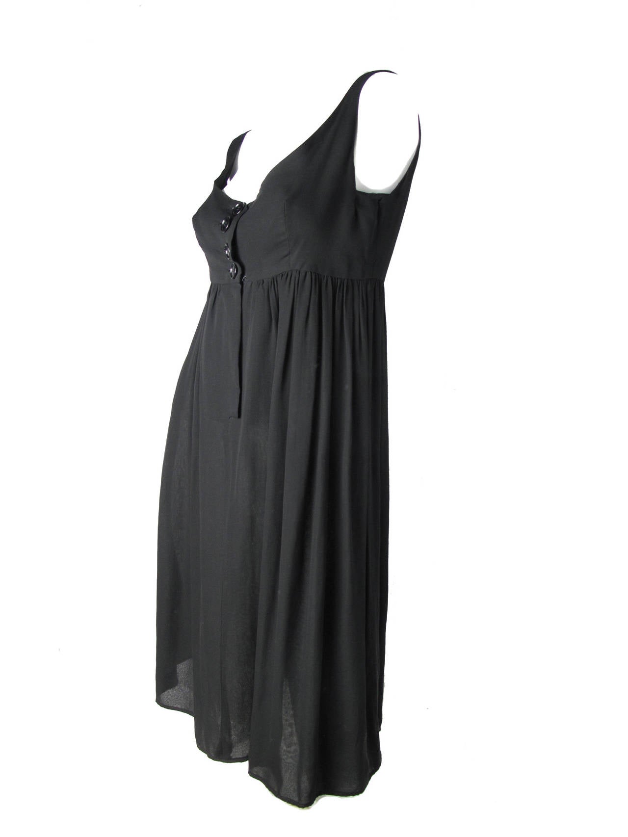 1960s Rudi Gegnerisch black silk chiffon dress. Two layers of sheer chiffon, sewn together at hem.   34