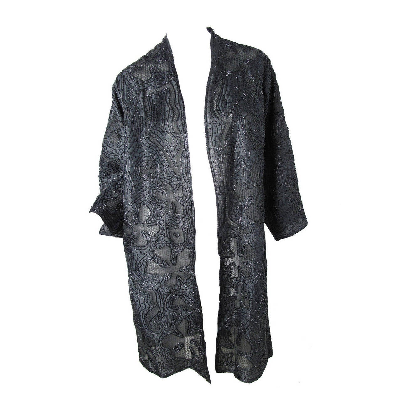 Rare Late 70s - early 80s Halston Beaded Lace Evening Coat