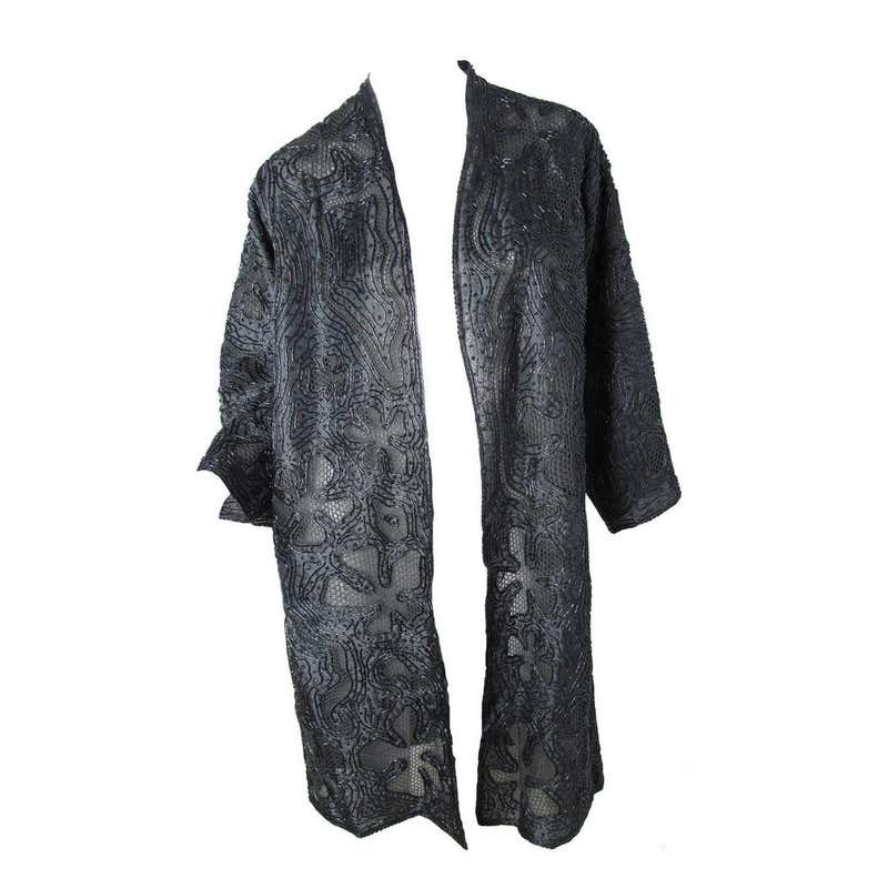 Rare Late 70s - early 80s Halston Beaded Lace Evening Coat at 1stDibs