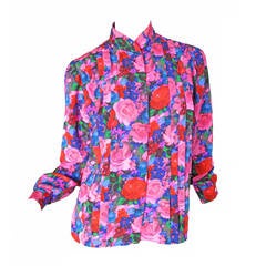 Ungaro Silk Floral Blouse with Pleating