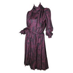 Vintage Valentino Purple and Black Wool Blouse and Pleated Skirt