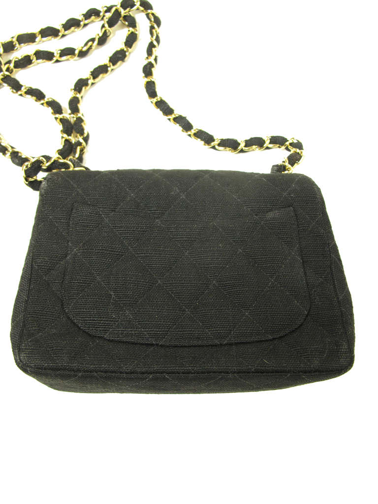 1990s Chanel Black Linen Mini Crossbody Bag 3