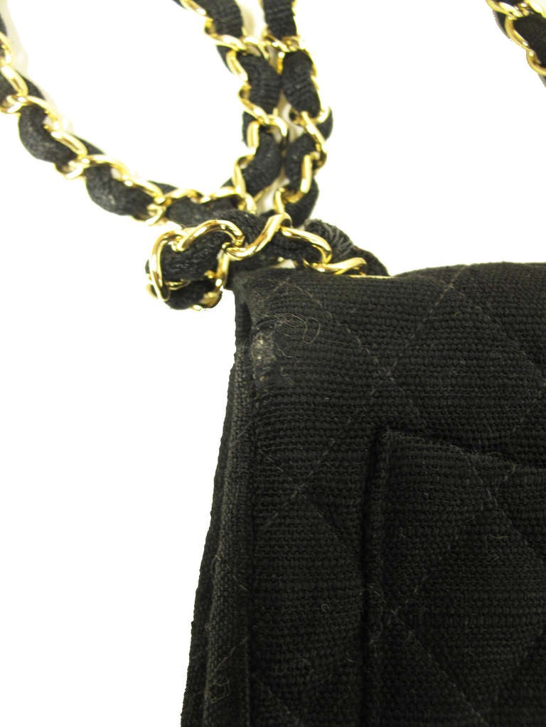 1990s Chanel Black Linen Mini Crossbody Bag 4