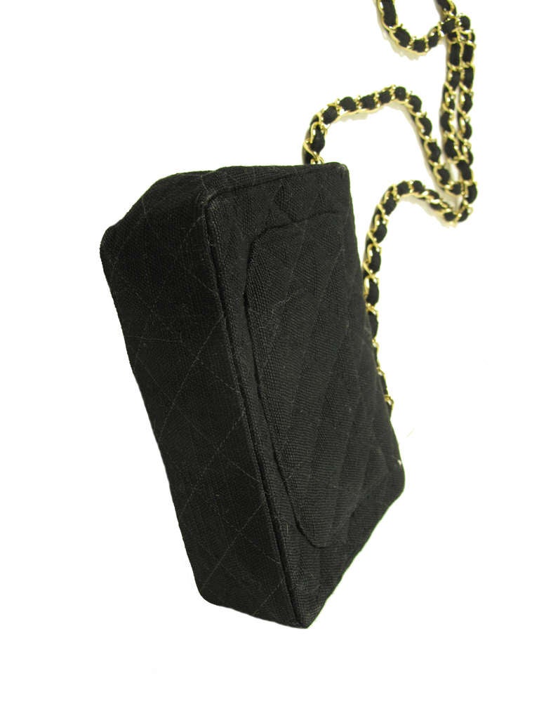 1990s Chanel Black Linen Mini Crossbody Bag 5
