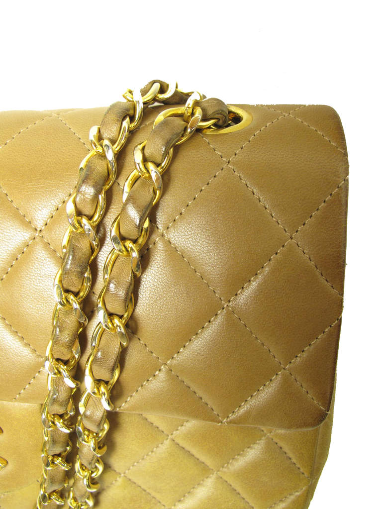 1989 - 1991 CHANEL Camel Leather Double Flap Bag