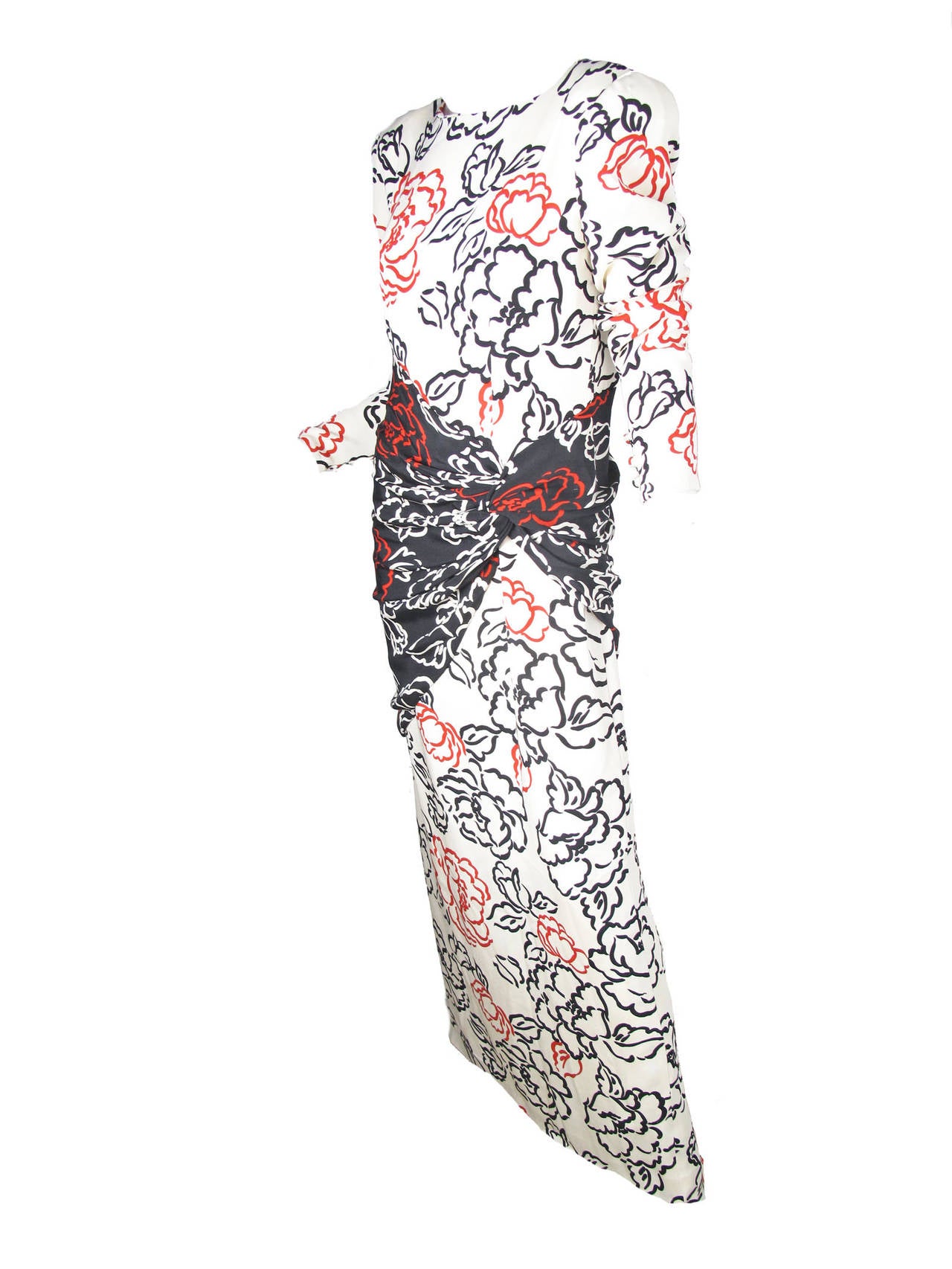 1970s Bill Blass Floor Length Floral Silk Gown In Good Condition In Austin, TX