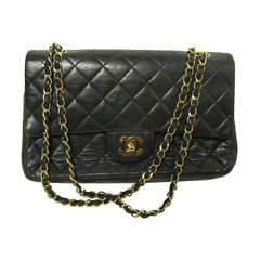 1990s Chanel Black Leather Double Flap Bag