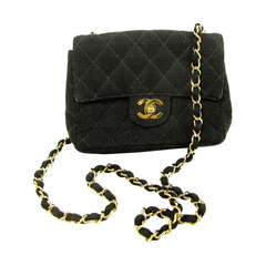 1990s Chanel Black Linen Mini Crossbody Bag
