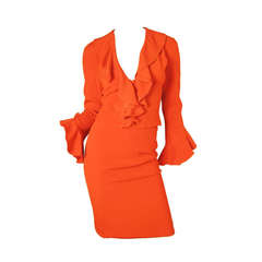Valentino Red Ruffle Blouse and Skirt