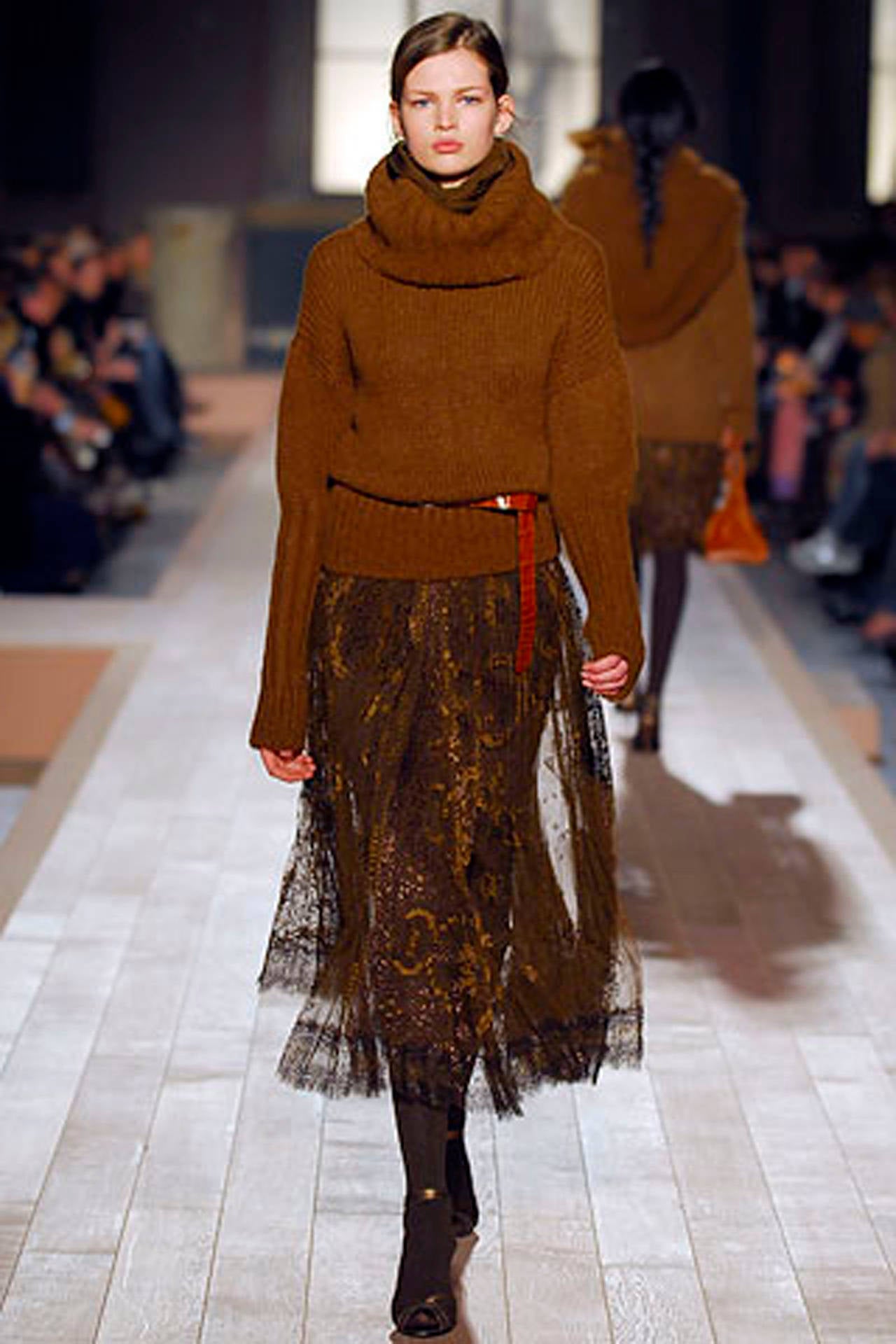Hermes Lace Skirt with Hermes Logo by Gaultier - Runway  1